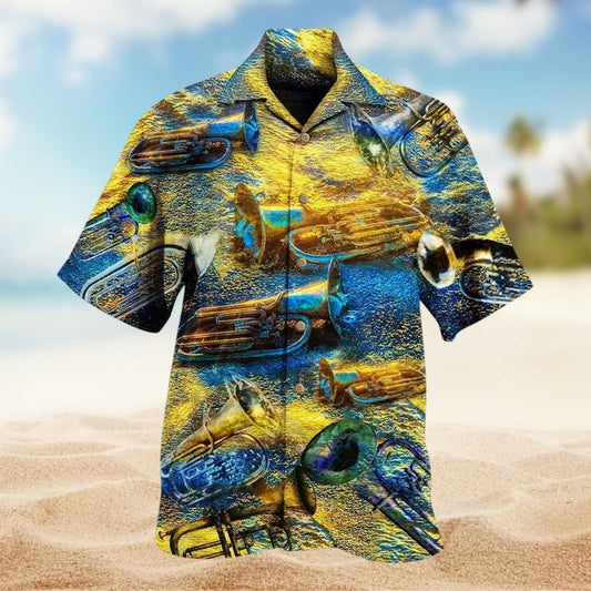 Music Creative Pattern Detailed Graphic Hawaiian Shirt For Creative Performers, Coastal Trips, And Casual Everyday Wear