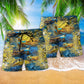 Music Love Peace Life With Gold Hawaiian Print Beach Shorts For Summer Festivals And Travel