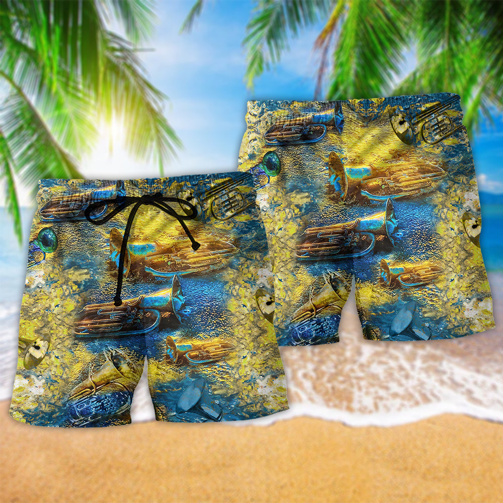 Music Peace Gold Beach Shorts Pattern View For Relaxed Vacation Styling