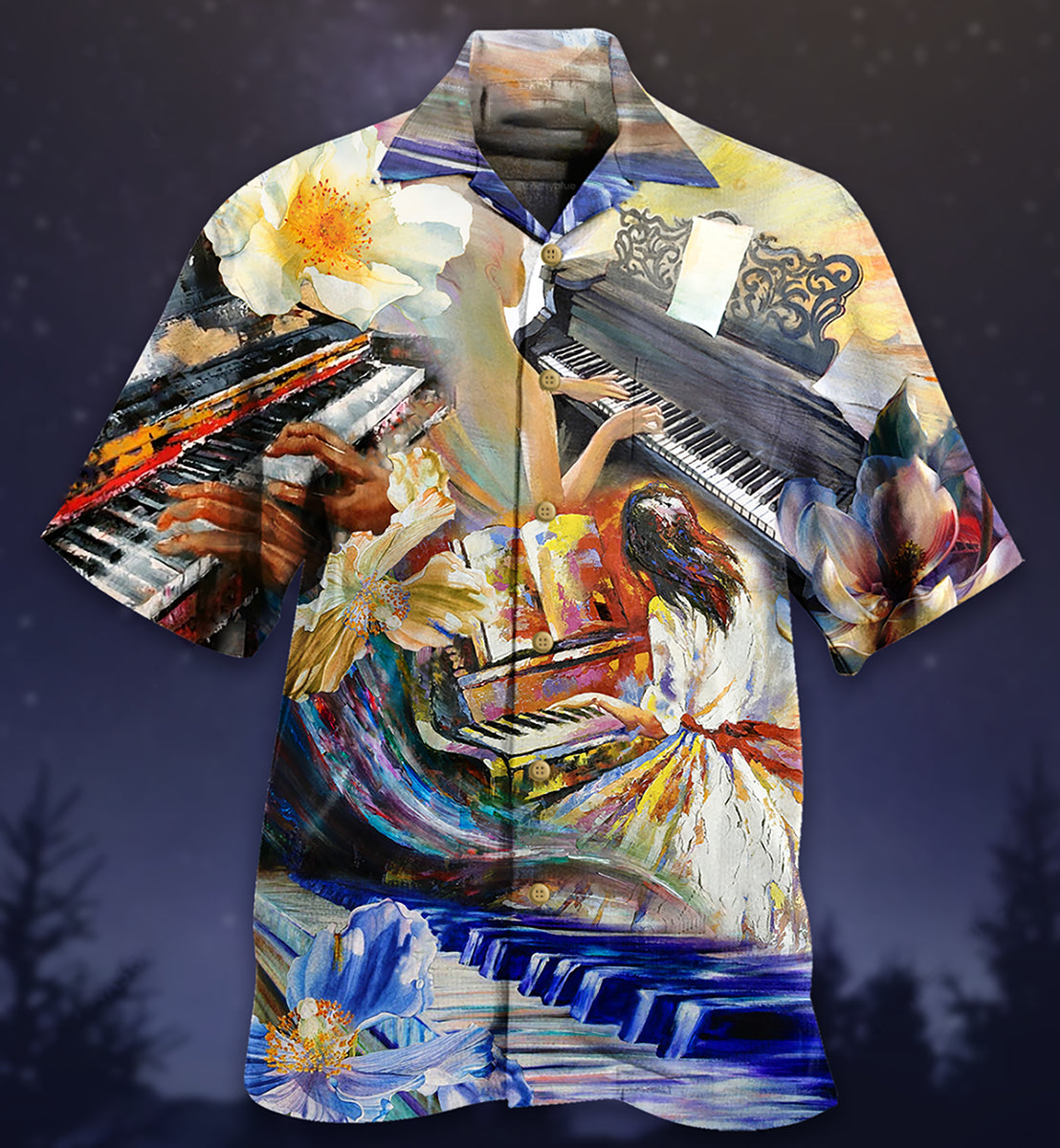 Piano Music Hawaiian Shirt Artwork Detail For Resort Trips And Outdoor Activities