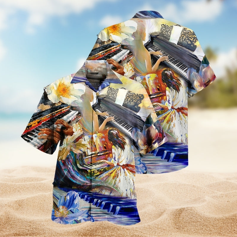 Music Piano Hawaiian Shirt For Summer Vacation, Beach Travel, And Casual Wear