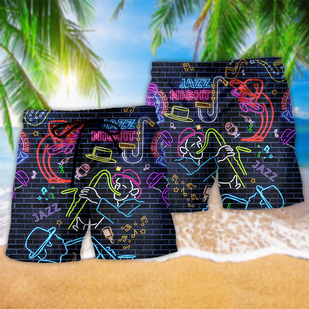 Music Love Saxophone Neon Purple Classic Beach Shorts For Beach Days And Casual Style