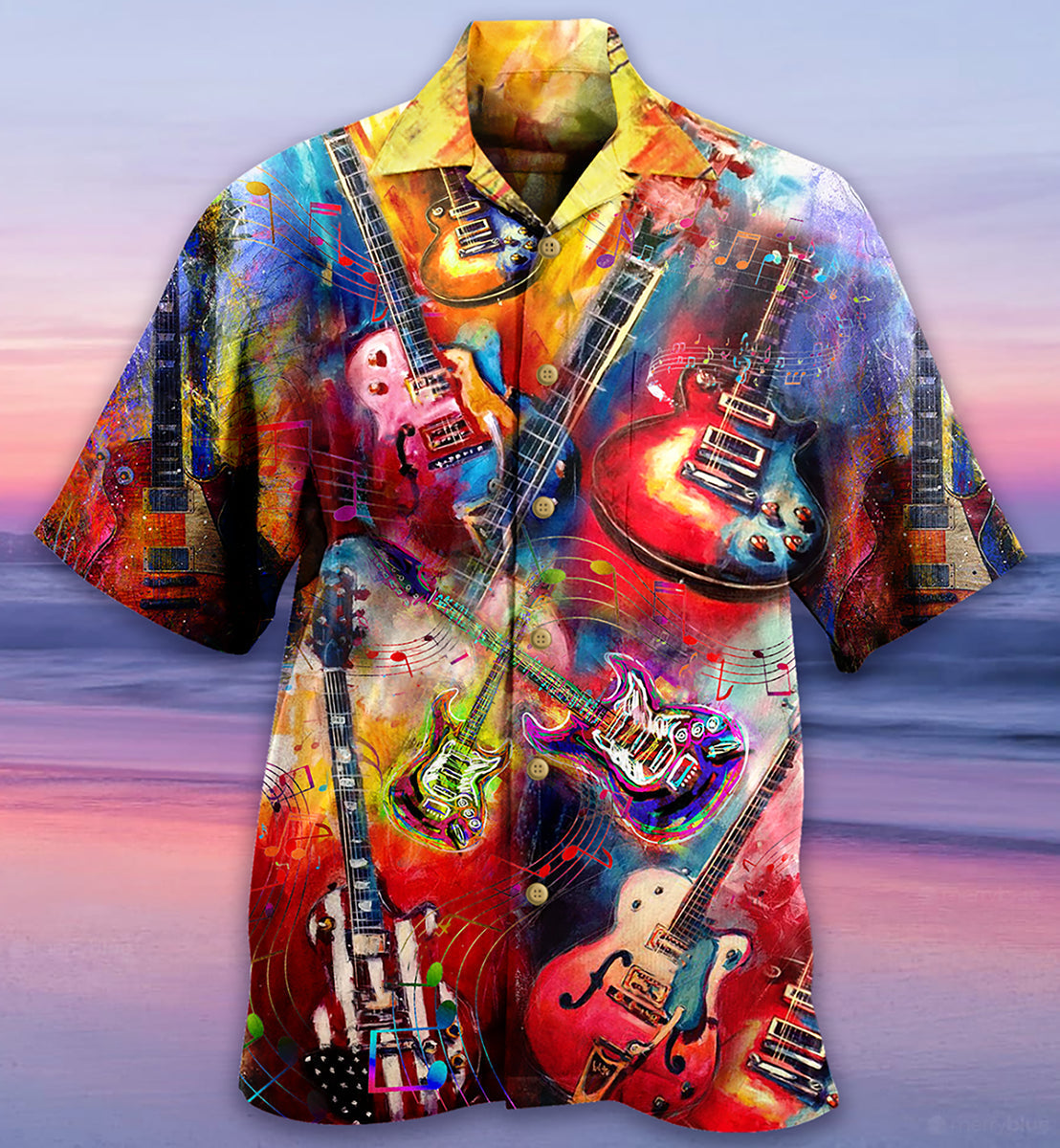 Colorful Guitar Hawaiian Shirt With All Over Print For Warm Weather Adventures Parties And Daily Comfort