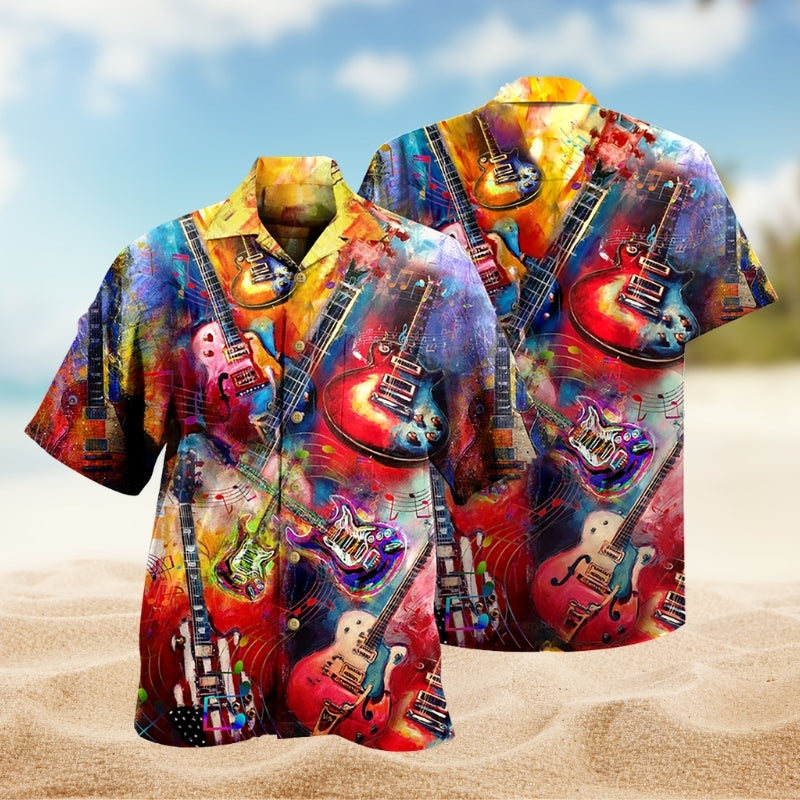 Colorful Music Hawaiian Shirt For Island Vacations, Resort Wear, And Relaxed Seasonal Style