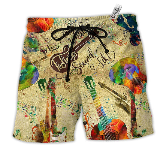Music My Guitar Can Sing Hawaiian Print Beach Shorts For Summer Festivals And Travel
