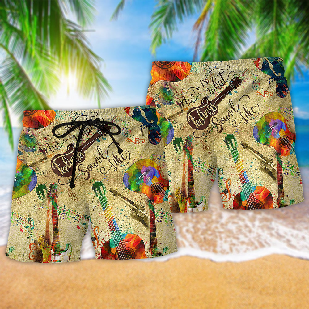 Music My Guitar Can Sing Hawaiian Print Beach Shorts For Music Lover Vacation Wear