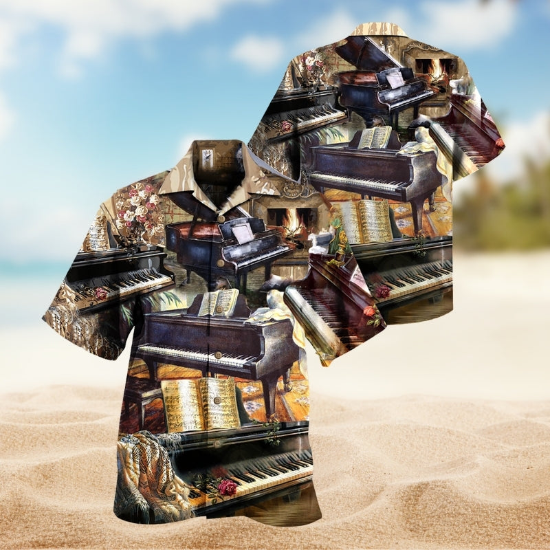 Music Creative Pattern Detailed Graphic Hawaiian Shirt For Concert Lovers, Tropical Holidays, And Thoughtful Gift Giving
