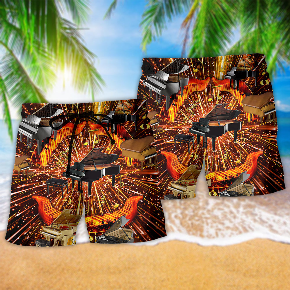 Piano Soulful Music Lover Beach Shorts Print Detail For Casual Warm Weather Outfits