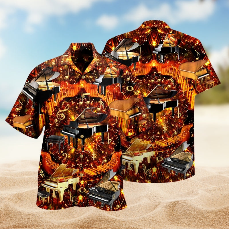 Music Piano Hawaiian Shirt For Festival Travel, Beach Gatherings, And Relaxed Summer Style