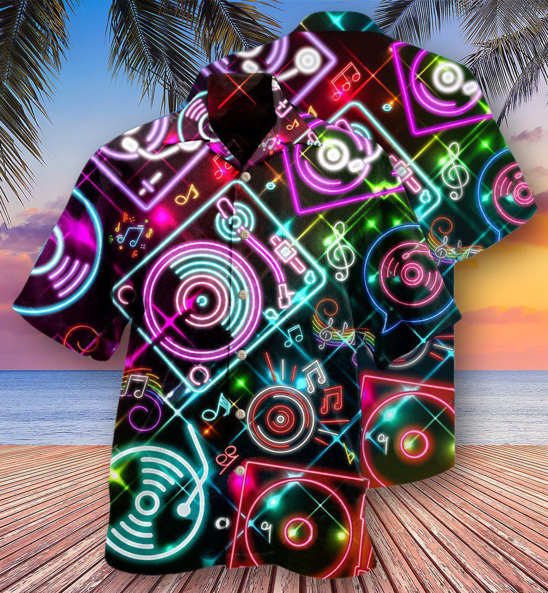 Record Player Hawaiian Shirt With All Over Print For Tropical Holiday Resort Parties And Everyday Style