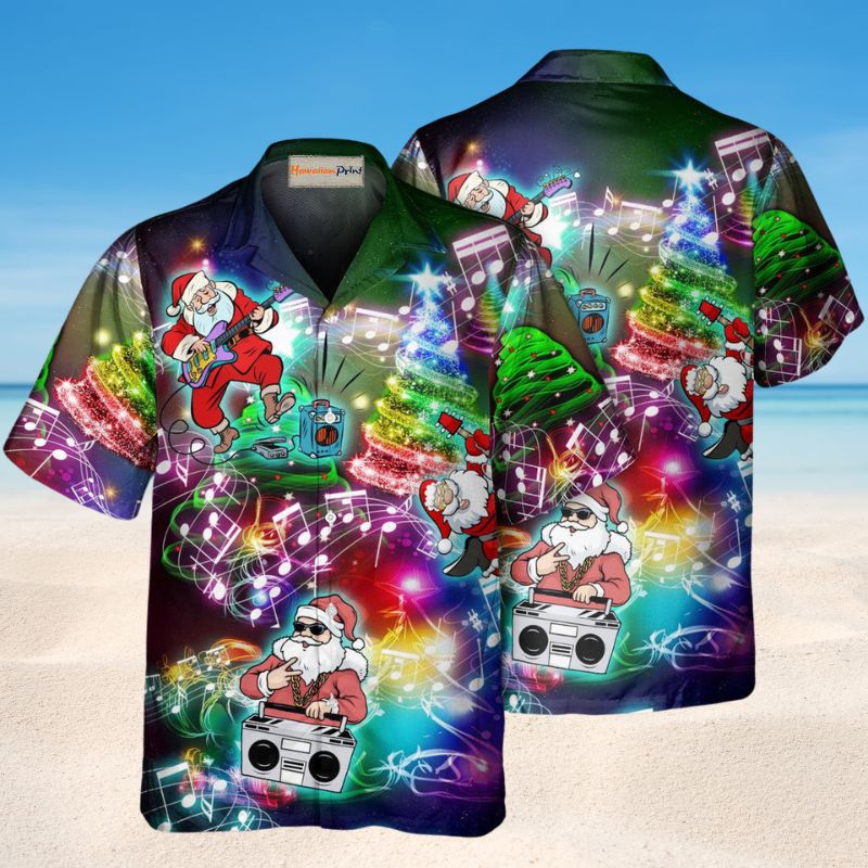 Music Santa High Hawaiian Shirt For Festive Events, Island Vacations, And Comfortable Casual Outfits