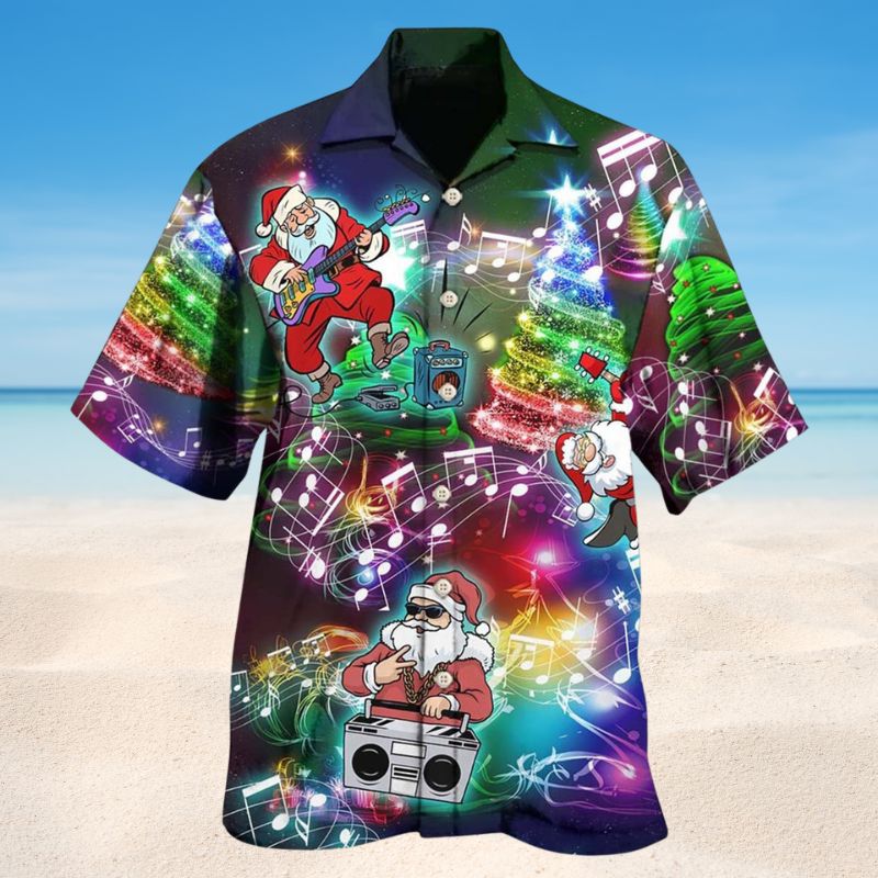 Music Santa High Hawaiian Shirt For Festive Events, Island Vacations, And Comfortable Casual Outfits
