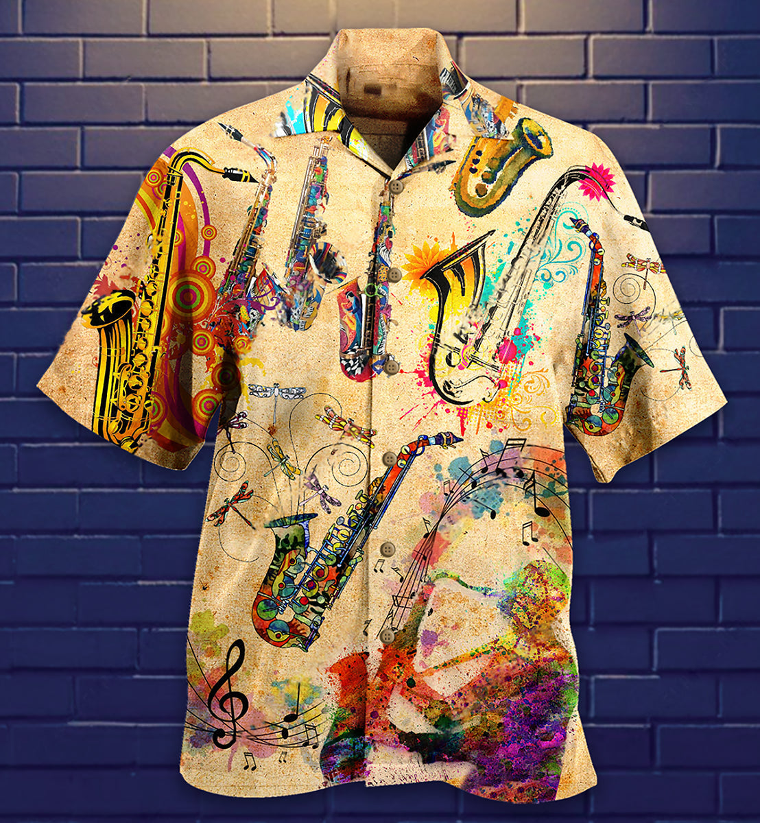Saxophone Hawaiian Shirt With All Over Print For Summer Travel Coastal Events And Thoughtful Gift Giving