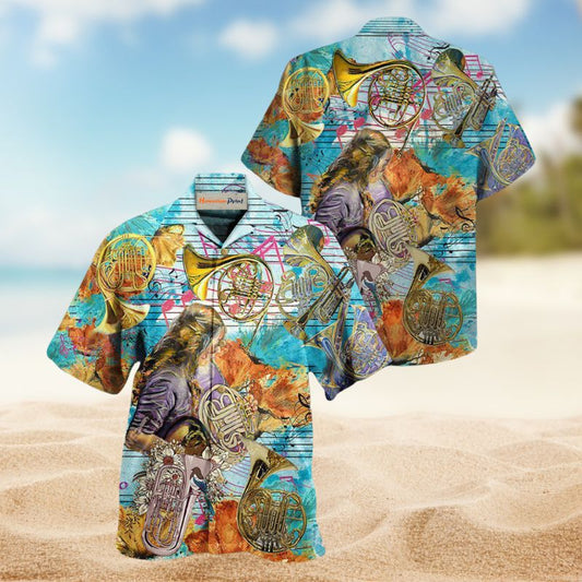 Music Stealing Horn Instrument Hawaiian Shirt For Tropical Holidays, Outdoor Gatherings, And Everyday Comfort