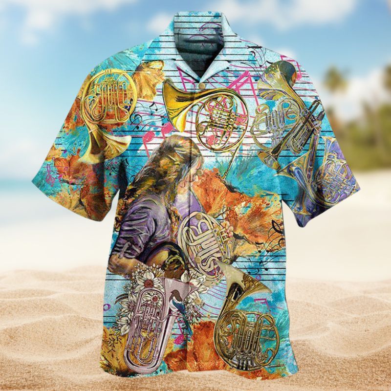 Music Stealing Horn Instrument Hawaiian Shirt For Tropical Holidays, Outdoor Gatherings, And Everyday Comfort
