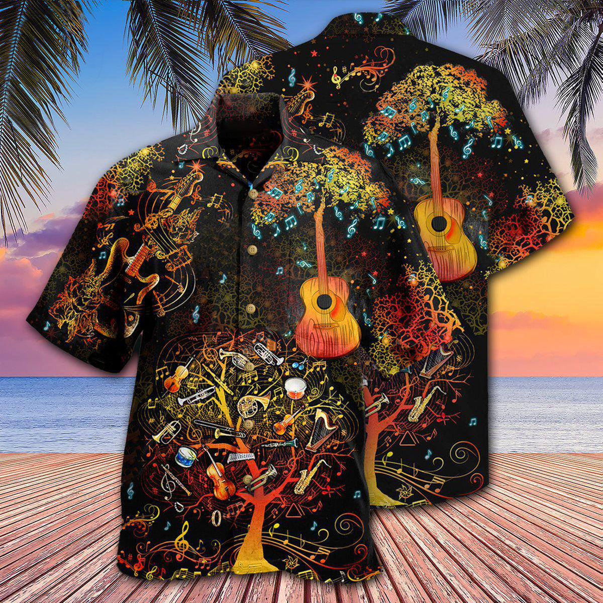 Nocturne Music Notes Hawaiian Shirt With All Over Print For Vacation Getaways Resort Wear And Casual Celebrations
