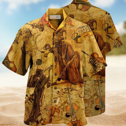 Music Violin Fiddle Hawaiian Shirt For Creative Performers, Coastal Trips, And Casual Everyday Wear