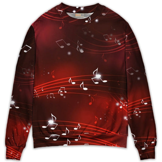 Music Notes Blurry Lights Dark Red Sweater For Live Events Travel And Relaxed Creative Outfits