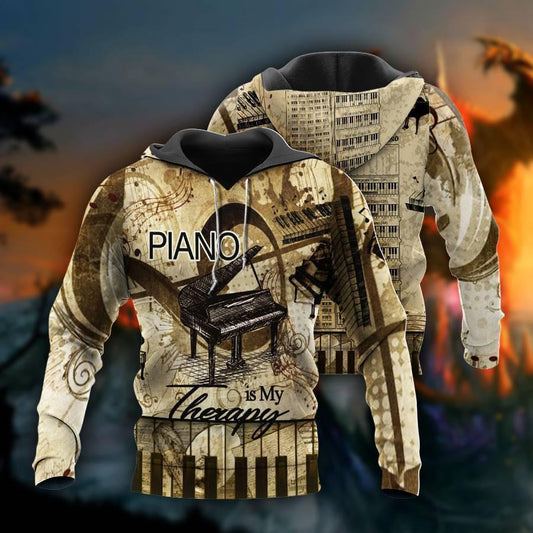 Music Piano Therapy Hoodie For Music Inspired Outfits Festivals And Relaxed Everyday Wear