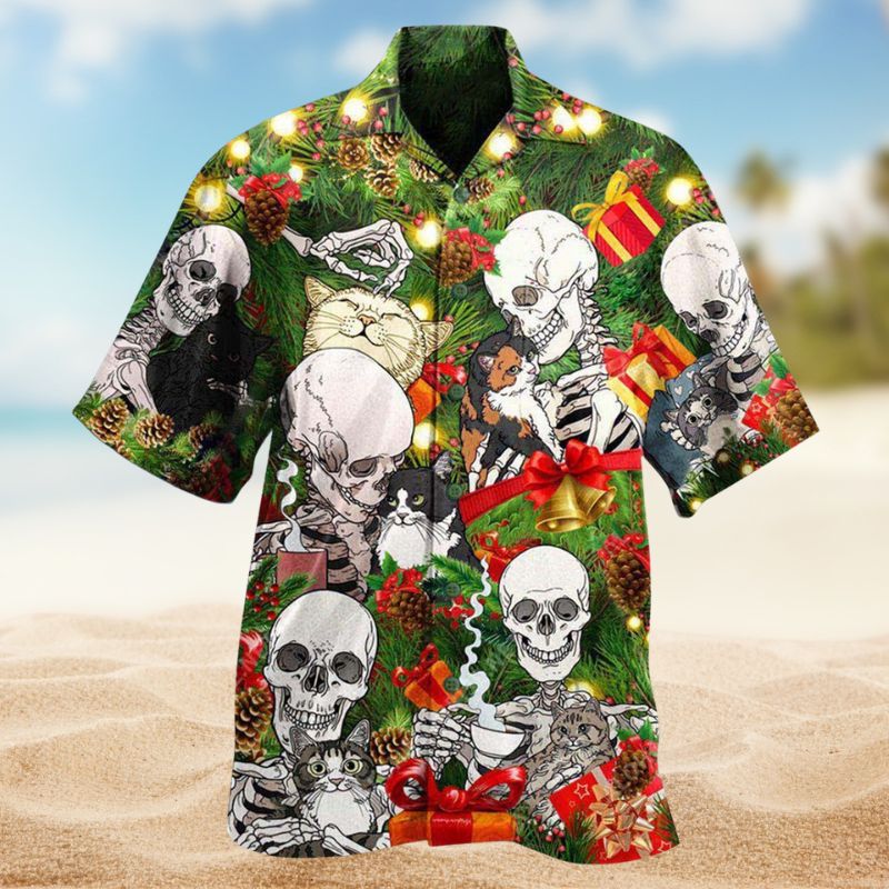 Skull My Cat And I Talk About You Hawaiian Shirt For Summer Vacation Beach Travel And Relaxed Casual Wear