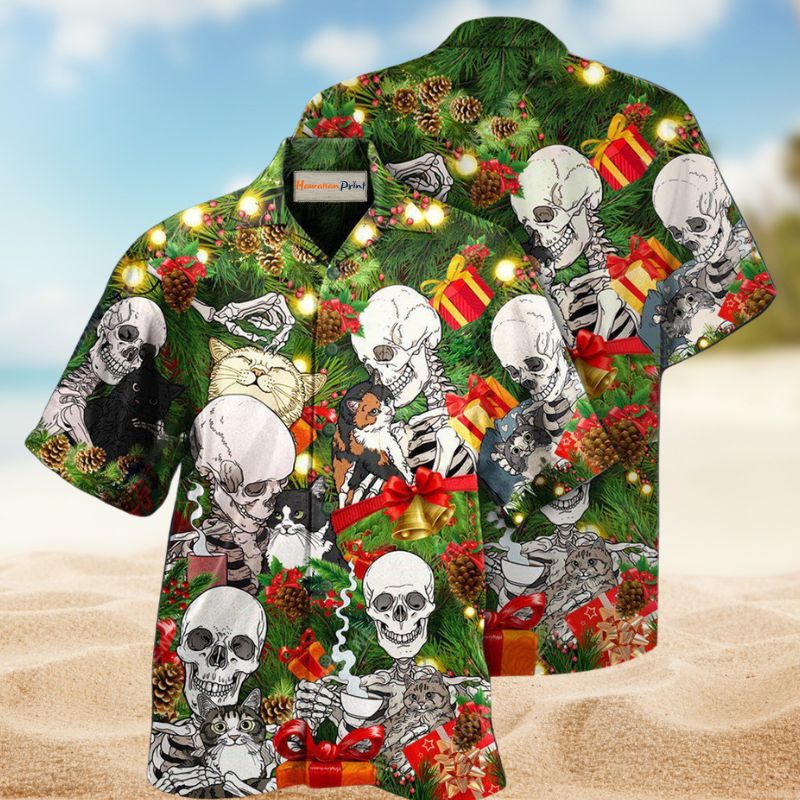 Skull My Cat And I Talk About You Hawaiian Shirt For Summer Vacation Beach Travel And Relaxed Casual Wear