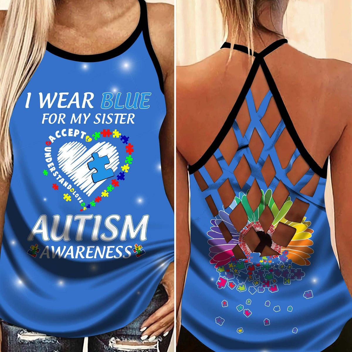 Autism Awareness Wear Blue Support Hollow Tank Top For Awareness Gatherings And Daily Wear
