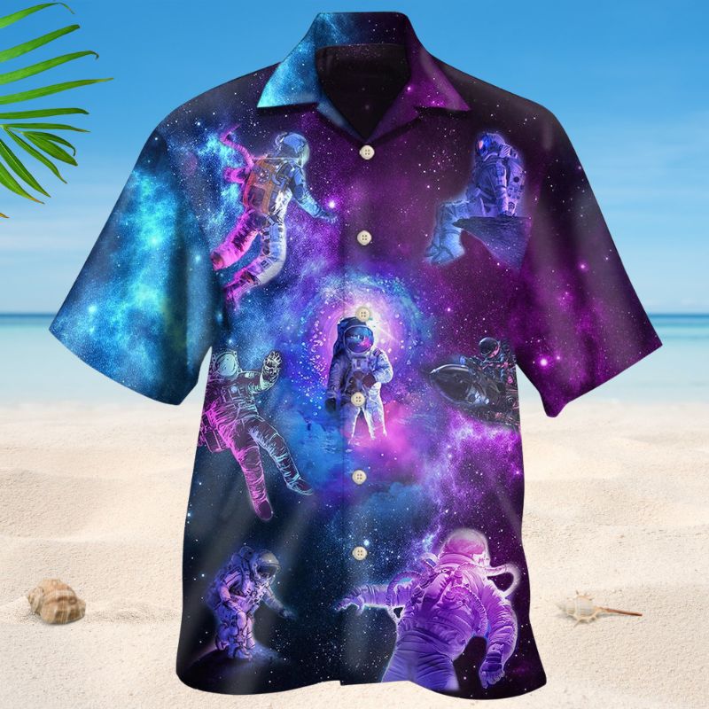 Galaxy Mysterious Astronaut Hawaiian Shirt For Island Vacations, Resort Wear, And Relaxed Seasonal Style