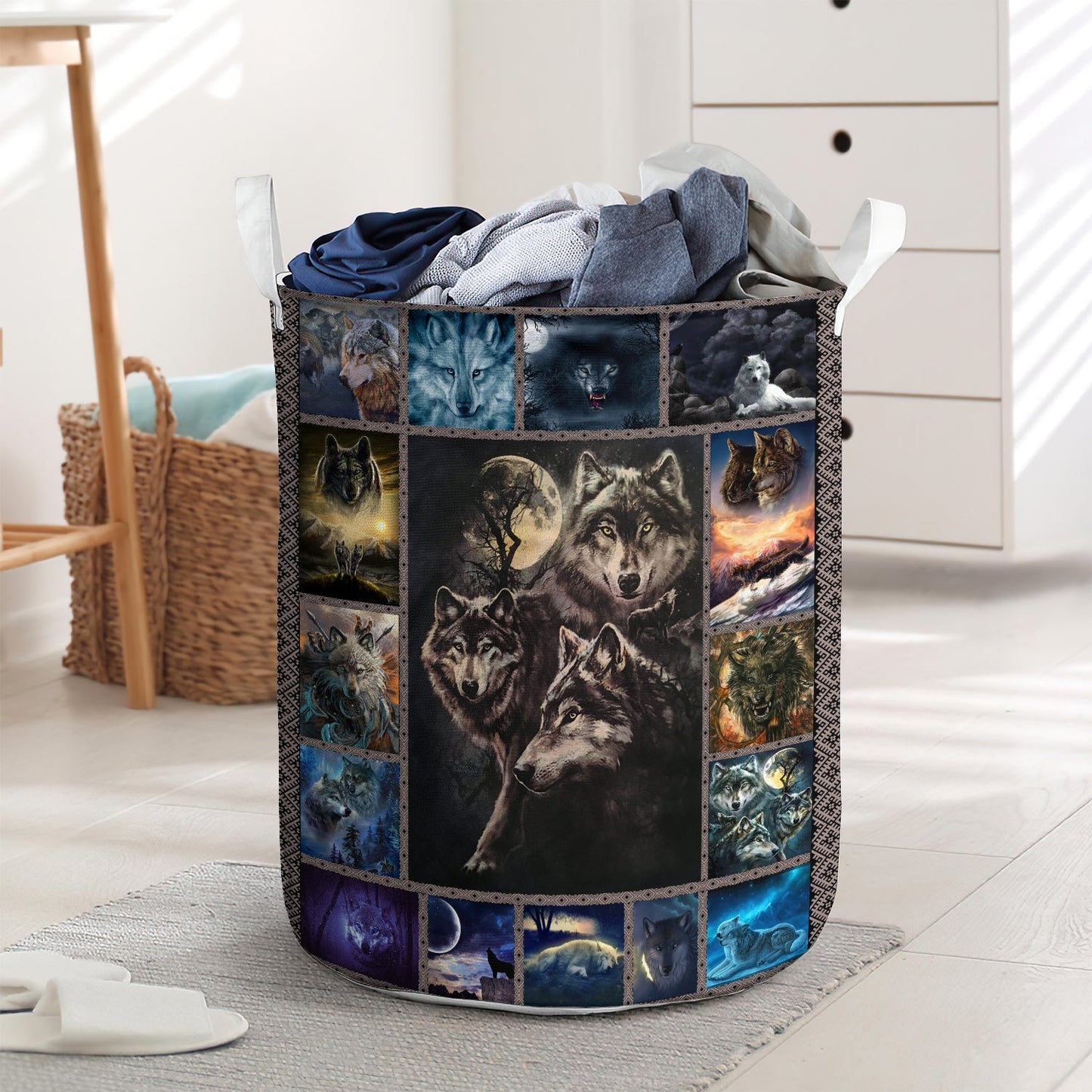 Mystical Wolf Play Dark Laundry Basket For Bathroom Bedroom Storage