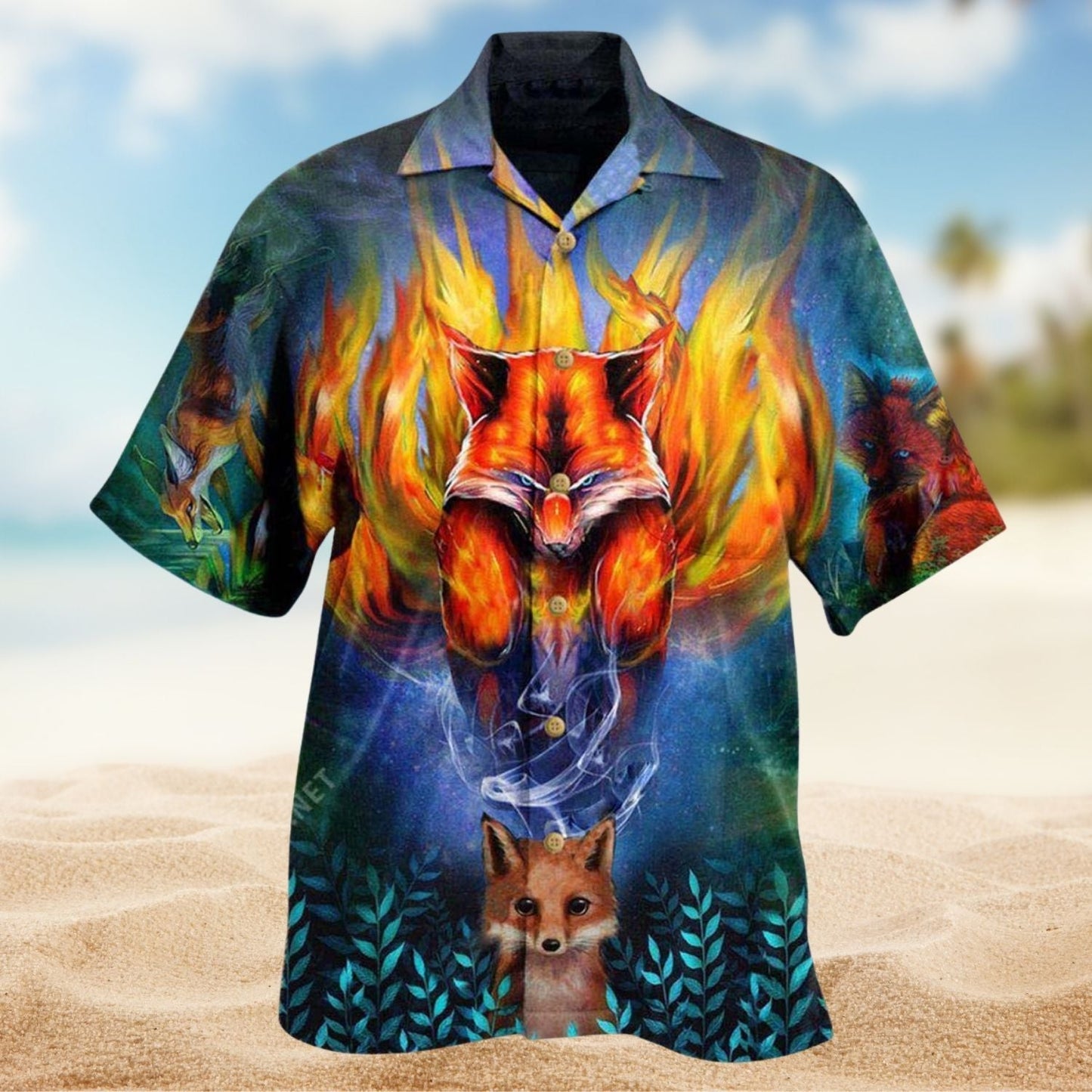 Mythical Nine Tailed Fox Hawaiian Shirt For Beach Holidays Outdoor Outings And Relaxed Everyday Wear