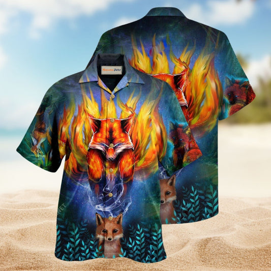 Mythical Nine Tailed Fox Hawaiian Shirt For Beach Holidays Outdoor Outings And Relaxed Everyday Wear