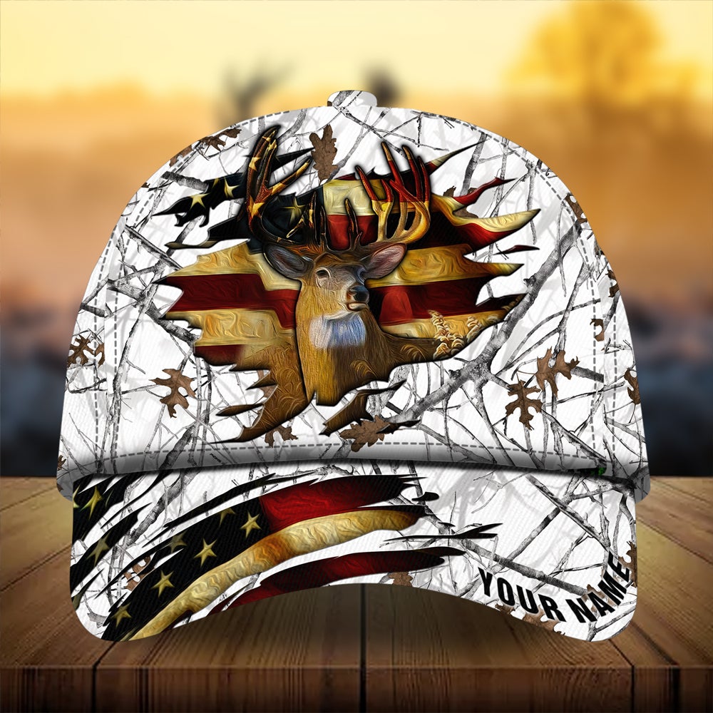 Cracked Flag Deer Hunting Personalized Classic Cap For Everyday Outfits Coastal Travel And Gift Giving