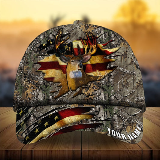 Cracked Flag Deer Hunting Personalized Classic Cap For Everyday Outfits Coastal Travel And Gift Giving