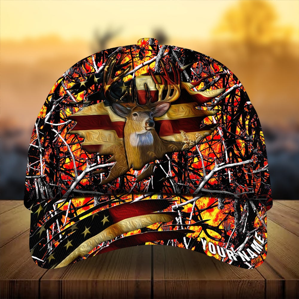 Cracked Flag Deer Hunting Personalized Classic Cap For Everyday Outfits Coastal Travel And Gift Giving