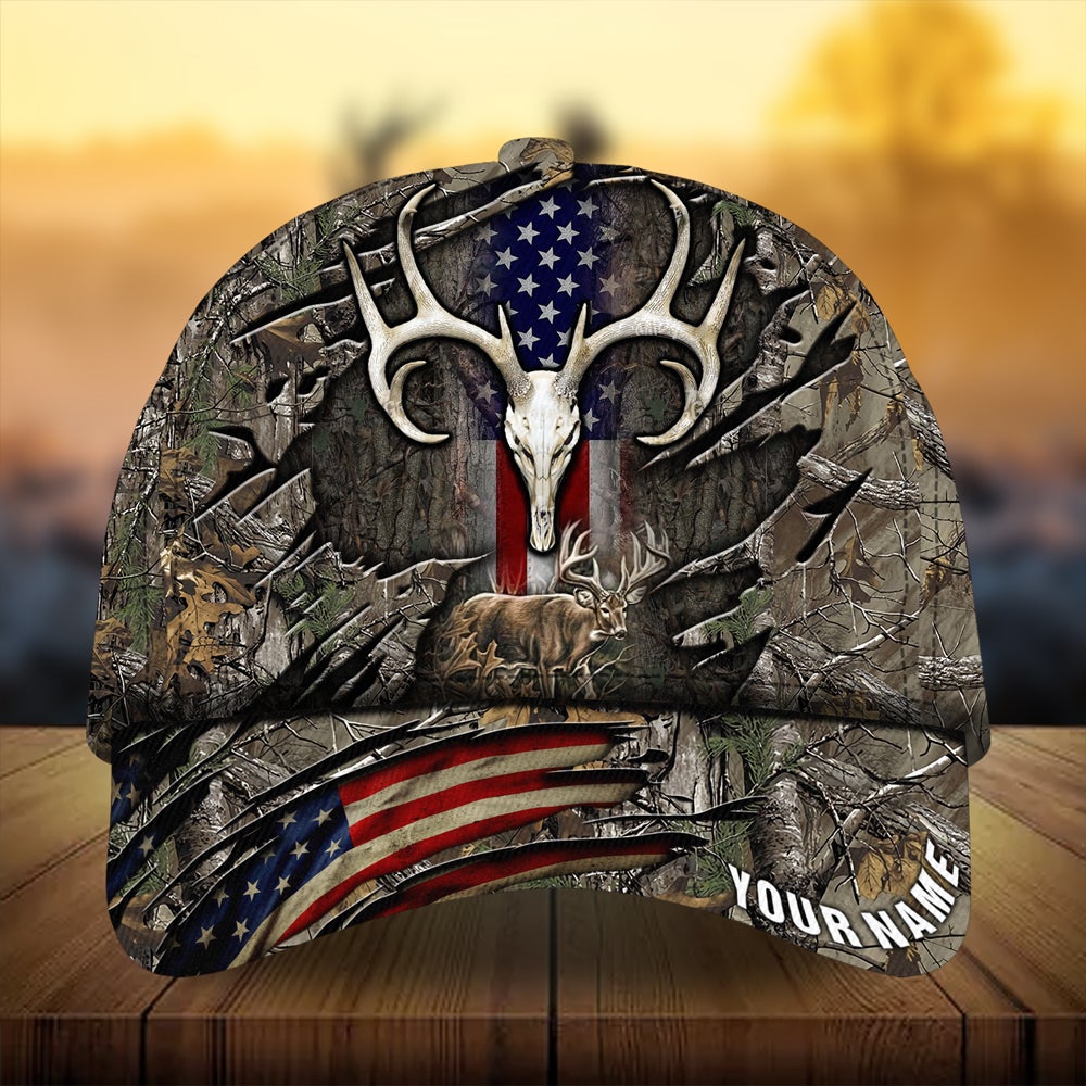 Cracked Flag Skull Deer Hunting Personalized Classic Cap For Summer Vacations Parties And Outdoor Events