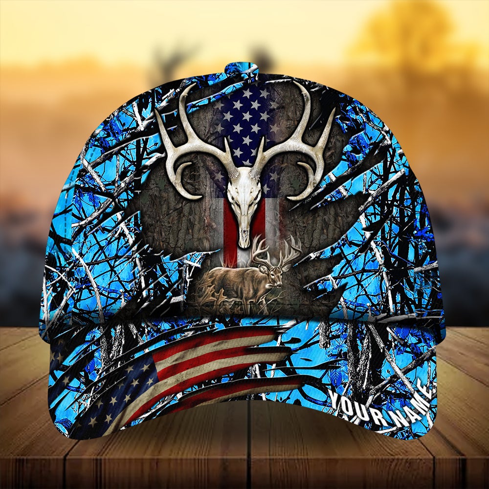 Cracked Flag Skull Deer Hunting Personalized Classic Cap For Summer Vacations Parties And Outdoor Events