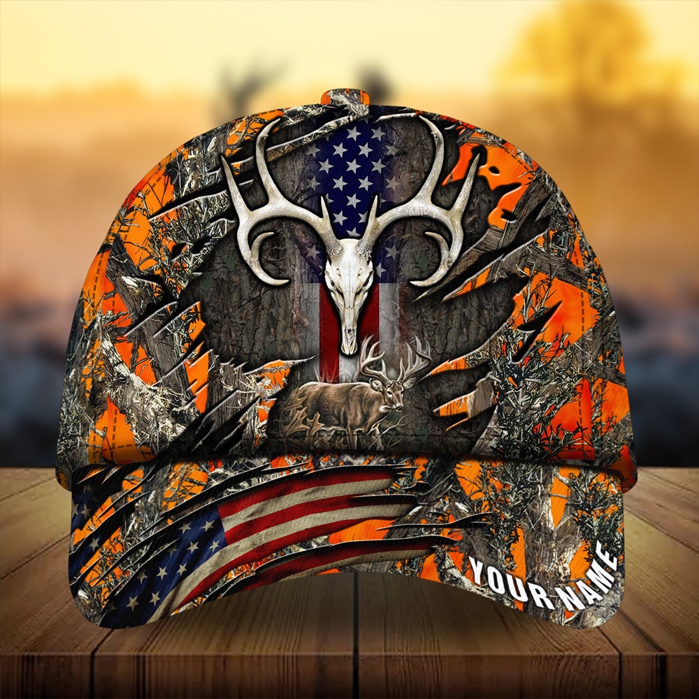 Cracked Flag Skull Deer Hunting Personalized Classic Cap For Summer Vacations Parties And Outdoor Events