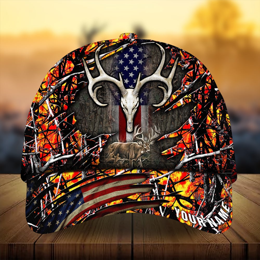 Cracked Flag Skull Deer Hunting Personalized Classic Cap For Summer Vacations Parties And Outdoor Events
