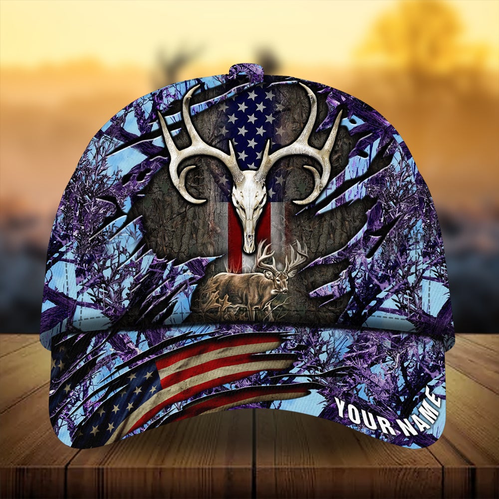 Cracked Flag Skull Deer Hunting Personalized Classic Cap For Summer Vacations Parties And Outdoor Events
