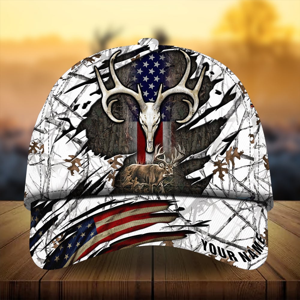 Cracked Flag Skull Deer Hunting Personalized Classic Cap For Summer Vacations Parties And Outdoor Events