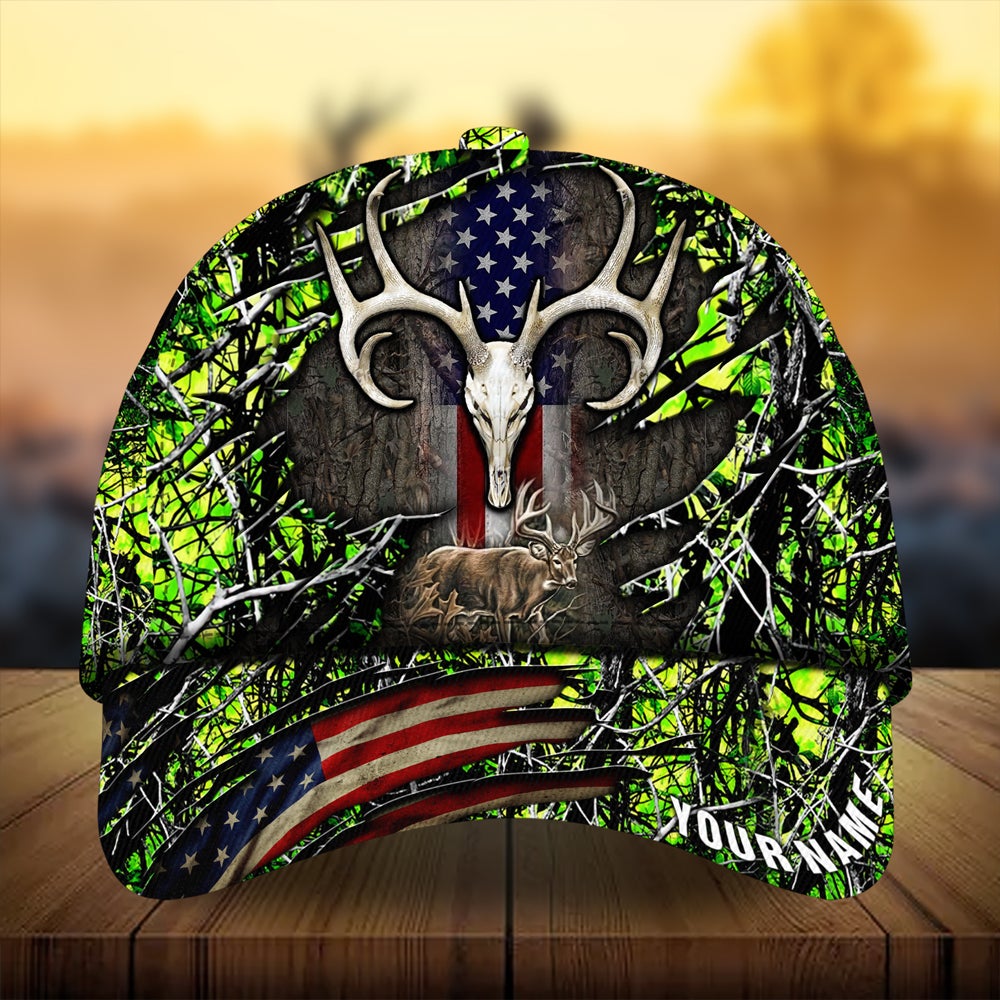 Cracked Flag Skull Deer Hunting Personalized Classic Cap For Summer Vacations Parties And Outdoor Events