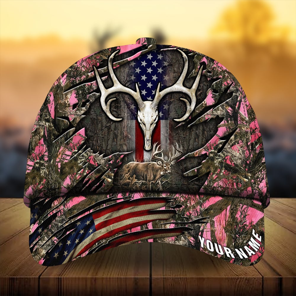 Cracked Flag Skull Deer Hunting Personalized Classic Cap For Summer Vacations Parties And Outdoor Events