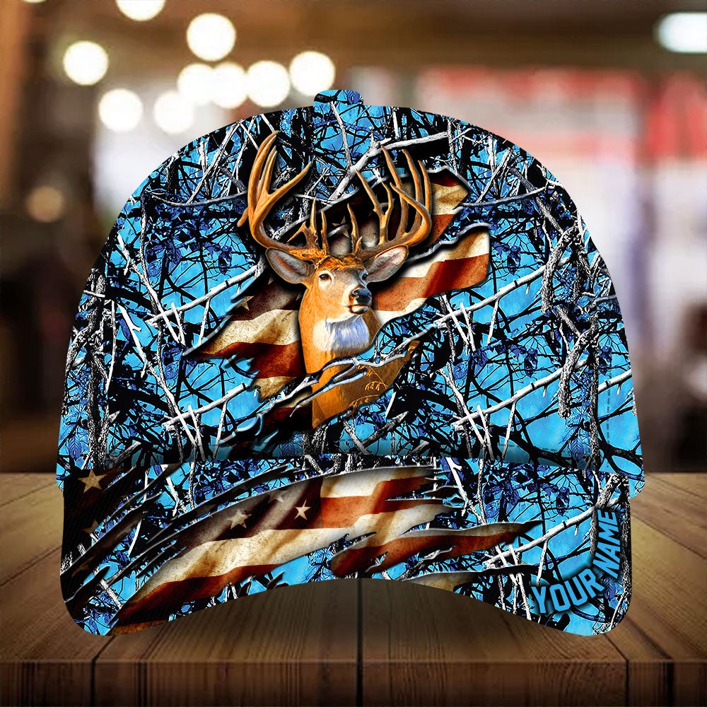 Eternity Cracked Flag Deer Hunting Personalized Classic Cap For Parties Vacations And Relaxed Daily Outfits