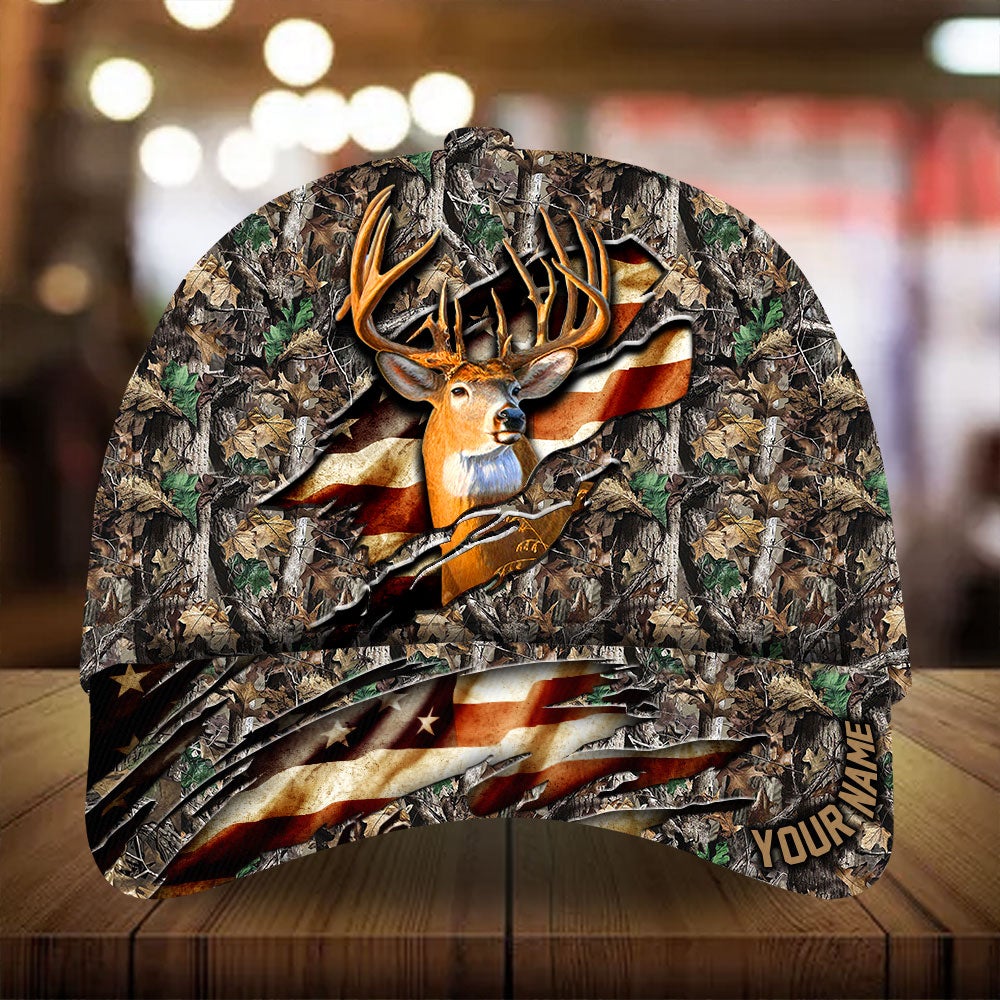 Eternity Cracked Flag Deer Hunting Personalized Classic Cap For Parties Vacations And Relaxed Daily Outfits