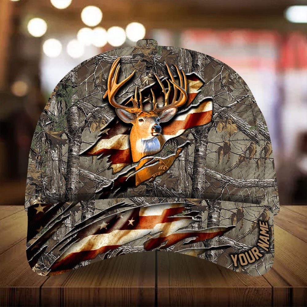 Eternity Cracked Flag Deer Hunting Personalized Classic Cap For Parties Vacations And Relaxed Daily Outfits
