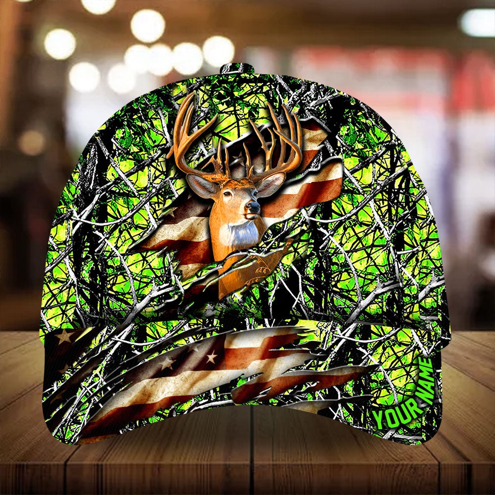 Eternity Cracked Flag Deer Hunting Personalized Classic Cap For Parties Vacations And Relaxed Daily Outfits