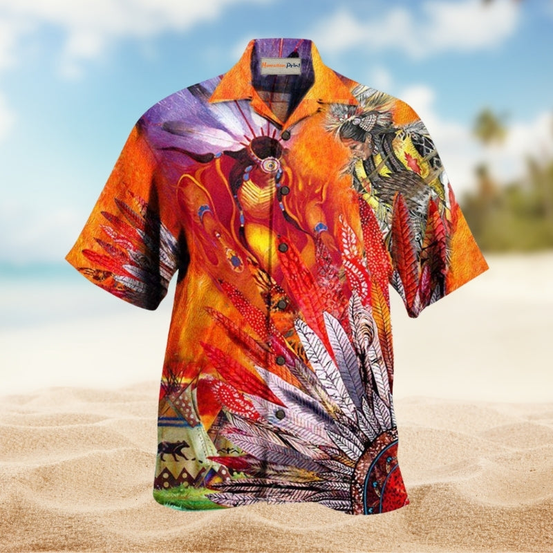 Native America Amazing With Fire Hawaiian Shirt For Summer Vacation Beach Travel And Relaxed Casual Wear
