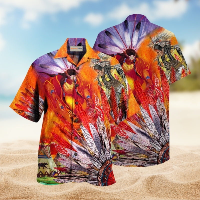 Native America Amazing With Fire Hawaiian Shirt For Summer Vacation Beach Travel And Relaxed Casual Wear