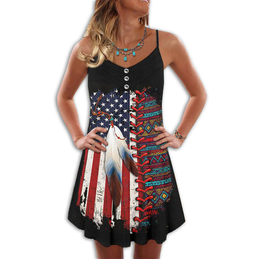 Native America Summer Pattern – Women's Summer Sleeveless V-Neck Camisole Dress