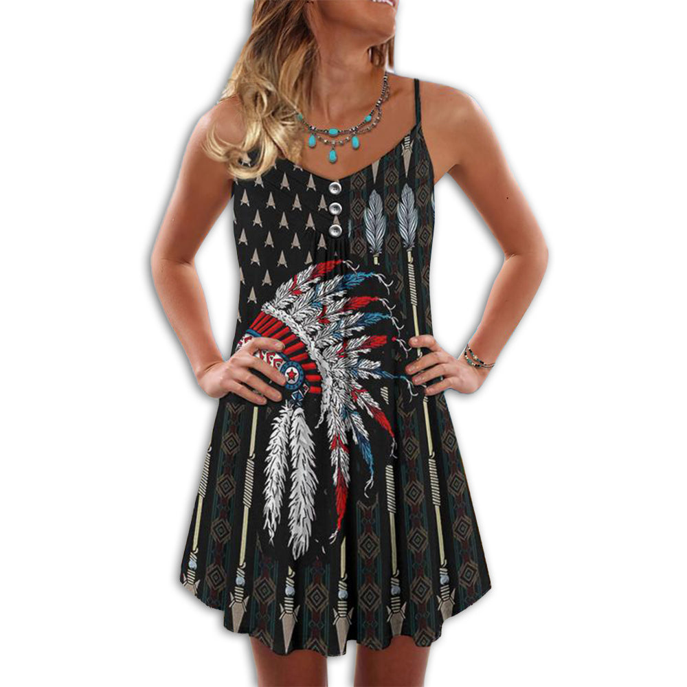 Native America V-Neck Sleeveless Cami Dress For Outdoor Events And Relaxed Patriotic Style