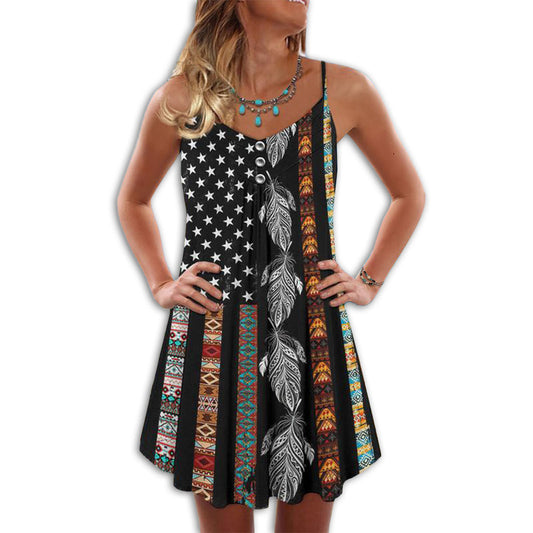 Native America Black Summer Vibes – Women's Summer Sleeveless V-Neck Camisole Dress